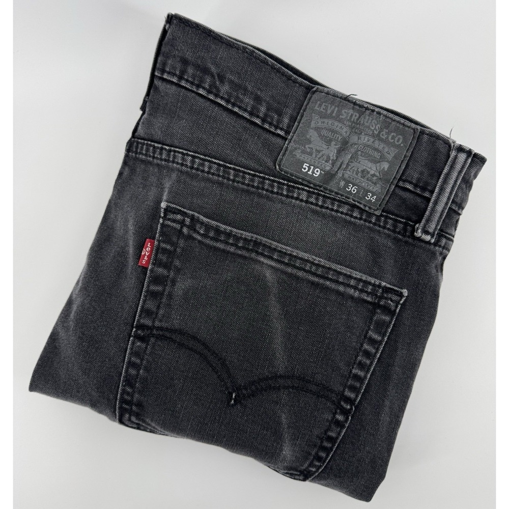 Levi's 519 Size 36x34 Black Denim Jeans Regular Fit Straight Leg Red Tab